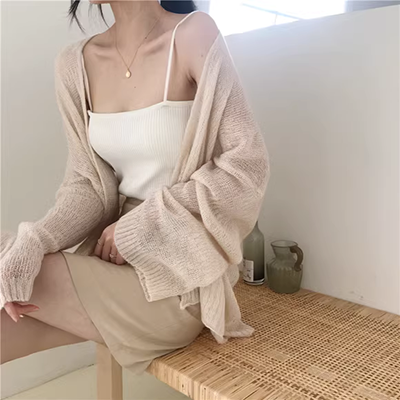 Áo len dài tay mùa thu 2018 Han Fan Chic gió nhẹ cổ áo POLO cổ áo đơn ngực bó sát áo khoác cardigan nữ