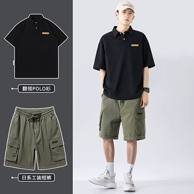 Tide thương hiệu Nhật Bản Harajuku ukiyo-e in áo sơ mi nam POLO áo sơ mi nửa tay áo xu hướng xã hội ngắn tay áo thun nam quần áo - Polo áo có cổ