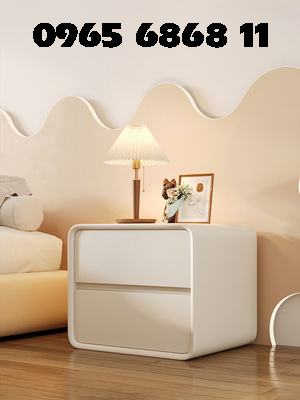 Bàn cạnh giường ngủ bằng gỗ nguyên khối đơn giản hiện đại phòng ngủ gia đình nhỏ tủ đầu giường màu kem