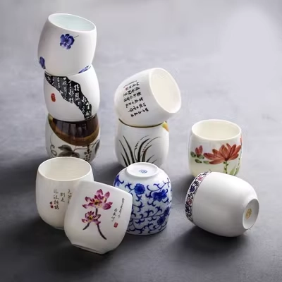 Nhật Bản gốm Kung Fu Teacup gốm Master Cup Cup đơn Cup Cup cà phê Ice Cracked Cup Eo Drum Cup Tea Set bình ủ trà sữa