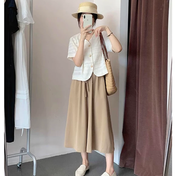 Monini size lớn nữ 2019 hè mới in thời trang áo sơ mi ngắn hai dây phù hợp với Q1248 - Cộng với kích thước quần áo đầm nữ