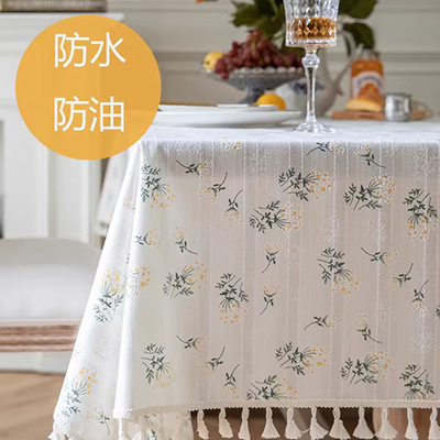 Khăn trải bàn bằng vải cotton và vải lanh nhỏ tươi in lưới bàn trà đen vải bàn hộ gia đình không thấm nước chống vảy dầu chống bàn dùng một lần khăn trải bàn tròn