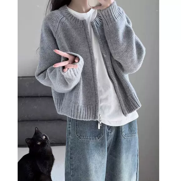 Áo len giả nước nhung lười gió dày áo len nữ ngắn đoạn mui trần thả lỏng áo - Đan Cardigan áo cardigan nữ