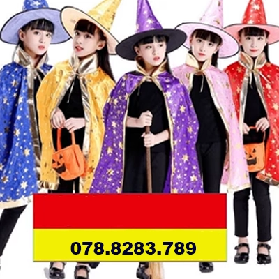 Halloween Áo Choàng Trẻ Em Bé Trai Trình Diễn Trang Phục Nhà Ảo Thuật Phù Thủy Áo Choàng Phù Hợp Với Năm Sao Trang Phục Bé Gái Trang Phục